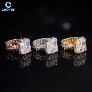 Gold Plated Moissanite Fully Band Iced Out Solid Sterling <b>Silver</b> 925 Hip Hop Jewelry VVS <b>Emerald</b> Moissanite Diamond Band <b>Ring</b> - Product Image 2