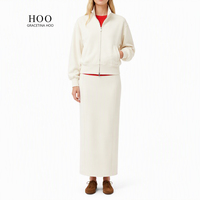 Ensemble pull épais et ample à col montant zippé style français et jupe droite au-dessus du genou HOO Automne TZB840