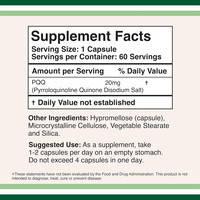 Capsules de PQQ 20mg pour l'énergie cellulaire et le soutien de la concentration cérébrale, complément anti-âge pour la santé mitochondriale, 60 unités, OEM ODM