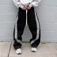 Pantalon de survêtement ample et décontracté pour homme Yingling, coupe droite, motif rayé contrastant, avec logo personnalisé, en molleton épais