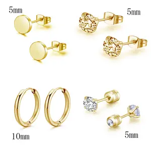 4Pairs Stainless Steel Tiny CZ Earrings Studs for Women Tragus Helix Endless Hoop Piercing Earring Set