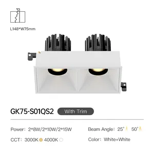 XRZLux ayarlanabilir kare gömme LED COB Downlight titreşimsiz 15W çift kafaları Led nokta tavan ışığı oturma odası lambaları