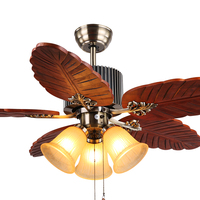 Ventilateur de plafond moderne décoratif avec télécommande, 36/42/48 pouces, 5 pales en bois massif, moteur AC, avec lumière LED