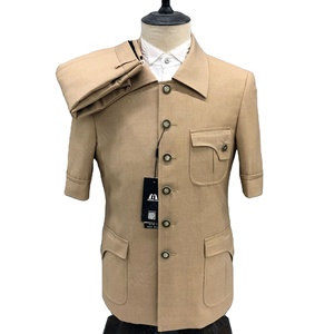 Costume <span class=keywords><strong>Homme</strong></span> Élégant 2025 avec <span class=keywords><strong>Manteau</strong></span> Ajusté et Pantalon Court à Devant Plat en Worsted, Fermeture Simple pour l'Été - Product Image 3