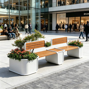 Set di Panchine con Fioriera per Esterni con Schienale, Sedute per Aree Relax di Centri Commerciali, Negozi di <span class=keywords><strong>Tè</strong></span> e Caffè, Esposizione Esterna - Product Image 3