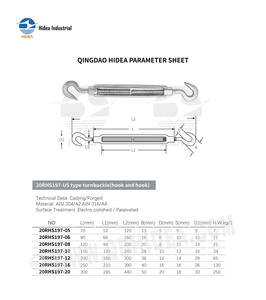 Tendeur <span class=keywords><strong>de</strong></span> câble réglable <span class=keywords><strong>de</strong></span> qualité marine HIDEA avec extrémités à mâchoires, tendeurs à crochet type US forgés et tendeurs à crochet en acier inoxydable - Product Image 2