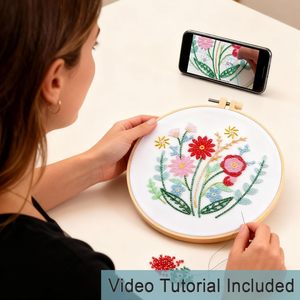 Kit de broderie de perles DIY pour débutants, ensemble de broderie de fleurs en perles avec cerceau, aiguille et tutoriel vidéo - Product Image 6