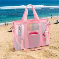 Sac fourre-tout de plage en maille grande capacité avec plusieurs poches, idéal pour les voyages en famille, sac à bandoulière réutilisable pour l'été