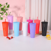 Gobelet de voyage ZB en plastique mat texturé de 750 ml (25 oz) avec couvercle et paille, double paroi, sans BPA, pour boissons glacées – Vente en gros