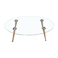 Äthiopisch-eritreische Vintage-Wohnzimmermöbel, ovaler runder Couchtisch mit modernem Design und klarer gehärteter Glasplatte