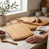 Planches à découper en bois, ensemble de planches à découper en bambou carbonisé avec rainure profonde pour les jus, poignées latérales, plateau de service pour charcuterie