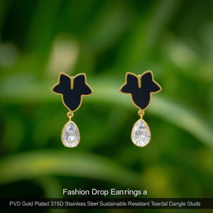 Fashion Drop <b>Earrings</b> PVD Gold Plated 316L Stainless Steel Sustainable Resistant Teardrop <b>Crystal</b> Dangle <b>Studs</b> - Product Image 3