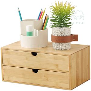 2 Tier <b>Desk</b> <b>Drawer</b> Desktop Storage Box Wood Cosmetic Table Top Storage for Home Office Bathroom - Product Image 6