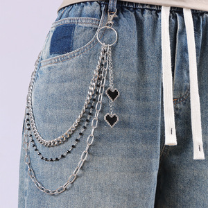 โซ่คาดเอวแบบยูนิเซ็กซ์ โลหะผสมสังกะสี จี้รูปหัวใจ สองชั้น แฟชั่นฮิปฮอป โซ่คล้องตัว ใส่ได้ทุกวัน - Product Image 2