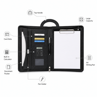 Portafolio de Cuero A4 con Cierre y Asa, Calculadora, Portapapeles, Bolsa de Documentos de Cuero PU Encerado Premium para Reuniones, con Logotipo Personalizado