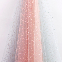 Tissu en maille de tulle perlé avec fil doré et perles goutte de pluie, dentelle transparente pour voiles de mariée, robes de princesse et décorations de mariage - Vente en gros