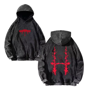 Hombres 350GSM Oversize 100% algodón con capucha lavado ácido desgastado Terry tela personalizada DTG impresión Logo bordado sudadera pulóver - Product Image 1