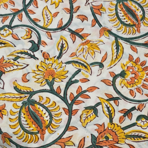 Tela de Algodón con Estampado Artesanal en Bloque |   Tela Suave y Transpirable |   Tela Opaca Ecológica |   Estampado Floral Étnico para el Hogar - Product Image 1