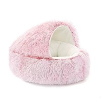 Lit pour chat en velours de laine de luxe Petopia, semi-fermé, moelleux et chaud, forme classique, grotte pour animaux de compagnie d'intérieur, lavable