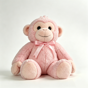 Peluche de Mono Rosa Personalizado - Peluche Suave y Esponjoso con Lazo de Satén Rosa, Juguete Adorable para Niñas y Niños - Product Image 1