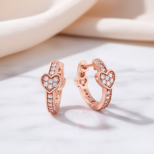 Orecchini a cuore in oro rosa con diamanti per donna, da indossare tutti i giorni, con diamanti naturali, gioielli placcati in oro rosa - Product Image 2