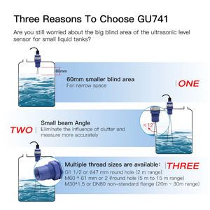 Capteur de niveau ultrasonique industriel sans contact GUT741 4-20 mA Modbus RS485 pour réservoir de carburant, huile diesel, eau - Product Image 4