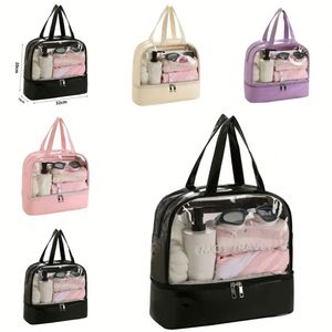 Organisateur de maquillage transparent avec poignée pour les voyages et l'usage quotidien, en PVC, pour la plage - Product Image 1