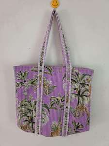 Purple <b>Safari</b> Print Quilted Cotton Tote <b>Bag</b> Oversized Shoulder Shopper Handbag for Women Reusable Travel Beach Grocery Shopping - Product Image 2