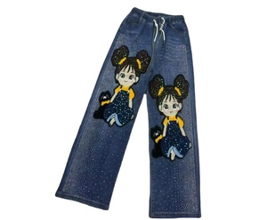 Pantalones Largos de Mezclilla para Mujer con Pedrería Brillante de Alta Calidad, Diseño de Dibujos Animados, OC168 - Product Image 1