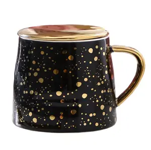 Экологичная наклейка со звездами, розовая и черная чашка, керамическая кружка с тиснением, подарки с золотой ручкой