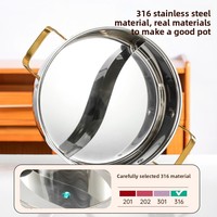 Marmite à fondue à trois couches en acier inoxydable 316 non revêtue, grande capacité, pour soupes claires, usage domestique, double parfum, couvercle en verre, marmite extra-épaisse