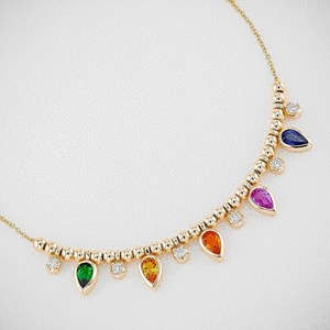 สร้อยคอทองคำ 18k สีเหลืองรุ้ง: ประดับเพชรทรงลูกแพร์ - Product Image 6