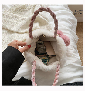 Cherry Girl Plush Winter New Fashion Chain Crossbody Women's Bucket <b>Small</b> Bucket Bags Ladies Handbags Home Gardening - Product Image 5
