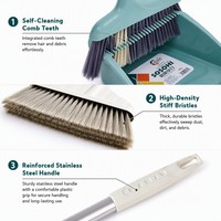 Ensemble balai et pelle coupe-vent avec poils élastiques denses, grattoir anti-poils, rangement vertical à clipser, outils de balayage