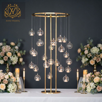 Support de table en métal doré moderne, élégant, pour fleurs, centre de table de mariage avec boule suspendue, décoration de centre de table de mariage