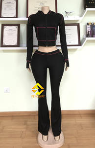 ชุดลำลองผ้าวาฟเฟิล ชุดเบสิก เสื้อฮู้ดมีซิปและกางเกงขาบาน ชุดวอร์มผู้หญิง ชุดเซ็ต 2 ชิ้น ชุดวาฟเฟิล - Product Image 2