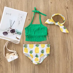 Großhandel Kinder Bade bekleidung Beach wear niedlichen grünen Mädchen ein Stück Baby Western Badeanzüge