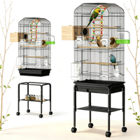 Kit de cage pour oiseaux à arche haute sur base à roulettes, avec étagère de rangement, perchoirs, jouets et accessoires d'alimentation complets pour l'élevage à domicile des perroquets