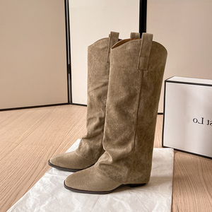 Short/<b>Long</b> 2026 Style Chunky Suede Fabric Ankle Footwear Female Women Boots - Product Image 1