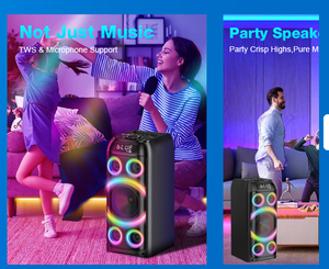 Altavoz Portátil de Madera con Torre de Sonido de 160 W para DJ, Altavoz de Karaoke BT para Fiestas en Casa con Dos Micrófonos Inalámbricos Recargables - Product Image 2