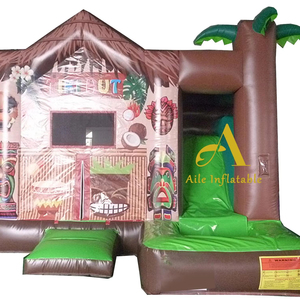 Château gonflable de palmier gonflable combiné de <span class=keywords><strong>cabane</strong></span> de Tiki d'arrière-cour avec la maison gonflable tropicale de rebond de toboggan - Product Image 1