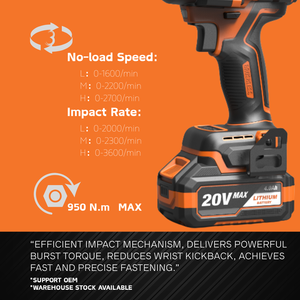 511611 Professional 20V MAX Brushless 950Nm High Torque Cordless Impact <b>Wrench</b> for Heavy Equipment, Truck, and Industrial Use - Product Image 3