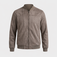 Blouson Bomber Homme Slim en Faux Daim Style Punk, Col Montant Côtelé, Fermeture Éclair Intégrale, Multicolore, Fabrication OEM Personnalisée, Vente en Gros
