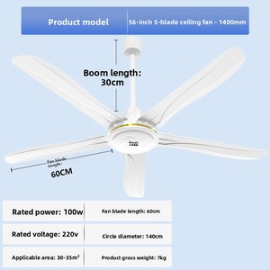 مروحة سقف صناعية 56 بوصة، مروحة كهربائية معلقة بخمس شفرات، مروحة منزلية، مروحة تجارية للمستودعات والمهاجع ذات تدفق هواء كبير - Product Image 5
