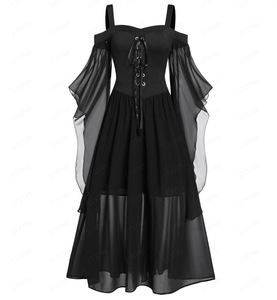 Costume da Strega per Halloween, Taglia Grande, Abito da <span class=keywords><strong>Donna</strong></span> con Spalle Scoperte, Maniche Volanti, Sexy Vestito in Rete - Product Image 6