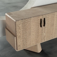 Console TV en bois massif sculptée à la main avec texture martelée, style Wabi Sabi, meuble de rangement pour salon