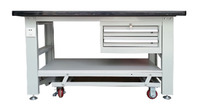 Table mobile en métal pour le travail du bois avec tiroirs et table à outils mobile pour le travail du bois établi de rangement avec roues