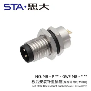 M8 Circular Connector Soldering Connection Solder Pin Waterproof 3 4 5 6 8pin Rear Mount Shield Socket M8 Panel Connector