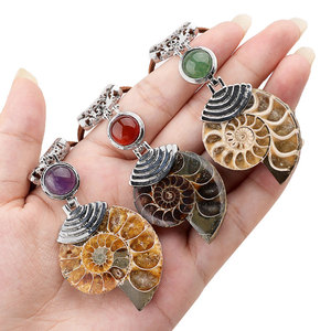 Collana Vintage Creativa con Ciondolo in Ammonite Naturale e Perle di Cristallo Intarsiate, Guscio di Ammolite, Pietra Curativa a Spirale, Ornamento di Lusso - Product Image 1