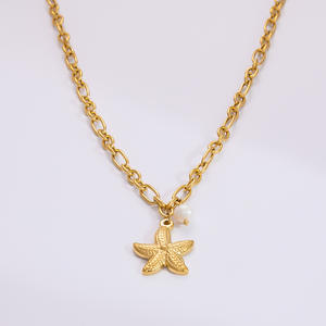Collar con Colgante de Estrella de Mar, Acero Inoxidable, Chapado en Oro de 18K, con Perla, Joyería Casual de Moda para Mujer - Product Image 5